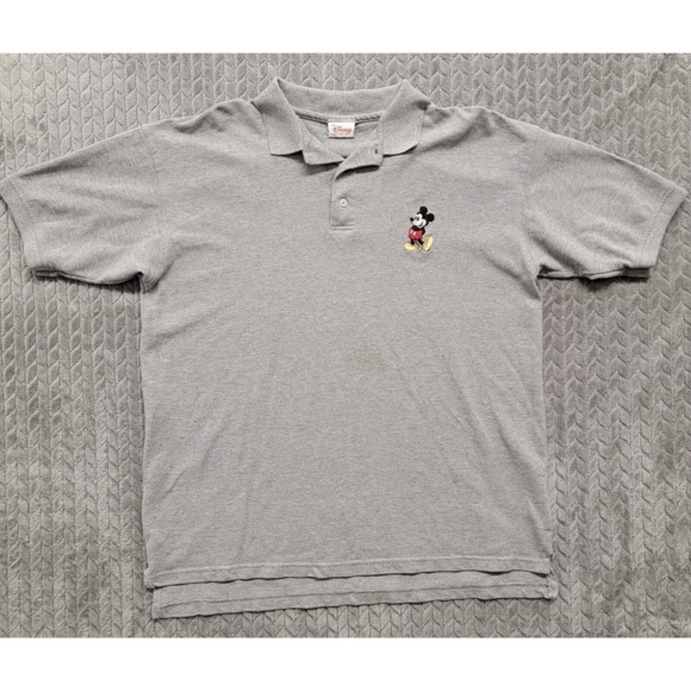 Disney Store Mickey Mouse Men's Polo Shirt Gray Embroidered Logo Size Large